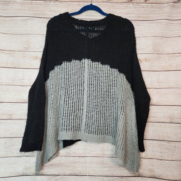 Listicle Black Gray Color Block Chunky Knit Pullover Sweater Women's Size M/L - Picture 10 of 14